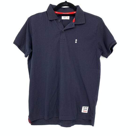 SLAM Short Sleeve Polo Shirt Mens Size Small Navy Blue Sea Of Japan Graphic - Picture 1 of 7